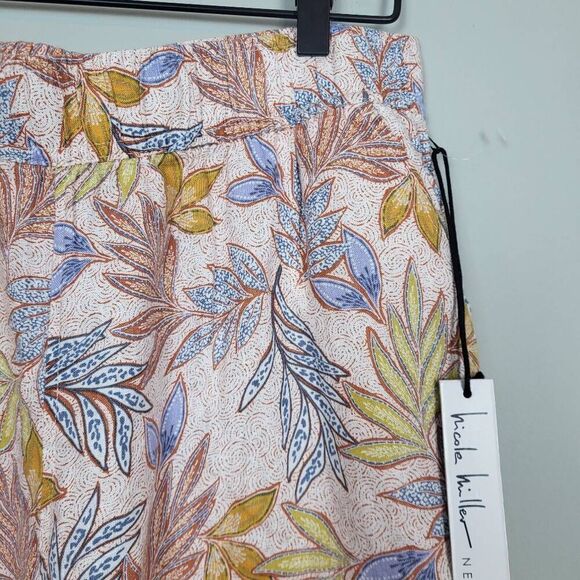 Nicole Miller Womens Floral Linen Wide Leg Pants Large Pink Boho Beachy Vaca NWT - Picture 3 of 7